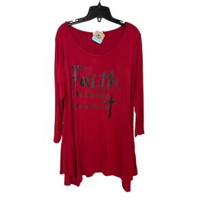 Upcycled Hand Printed Womens 3X Faith Jesus Cross Long Sleeve Tee Shirt